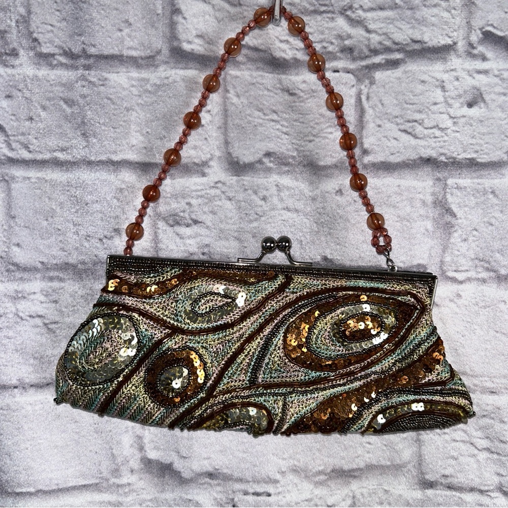 Gold Iridescent Rhinestone Evening Bag Sparkly Y2K Glam a801